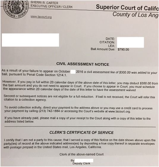 Los Angeles County Civil Assessment Form
                        Letter