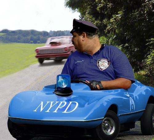 Big Cop in Toy Car